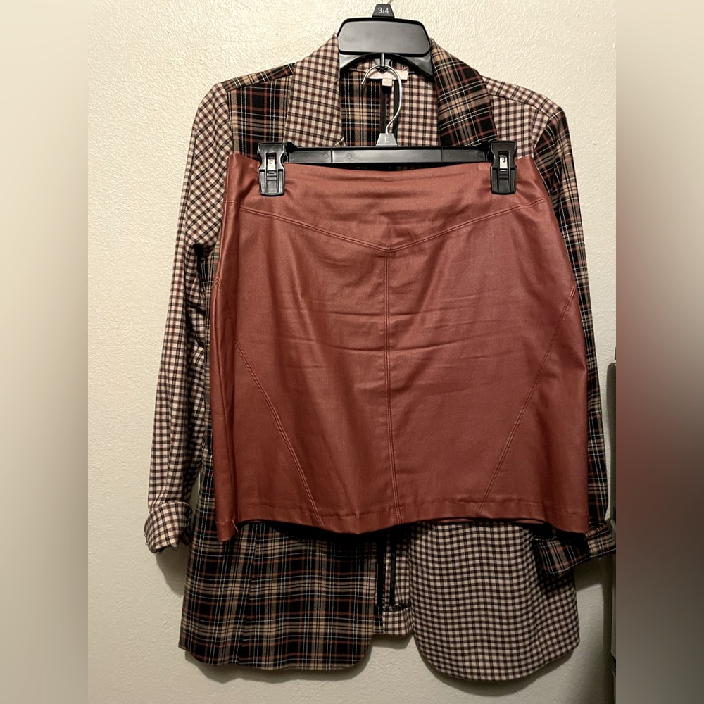 Gianni Bini 2Pc. Set - Plaid Blazer with Burnt Sienna Mini Skirt, Junior Medium